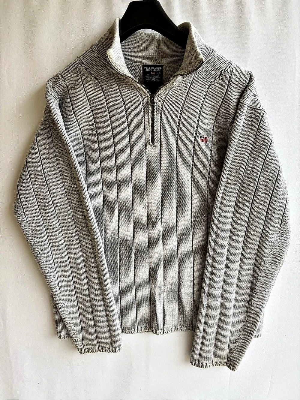 Vintage Polo Jeans Co. Ralph Lauren Ribbed Quarter-Zip Flag Logo Sweater